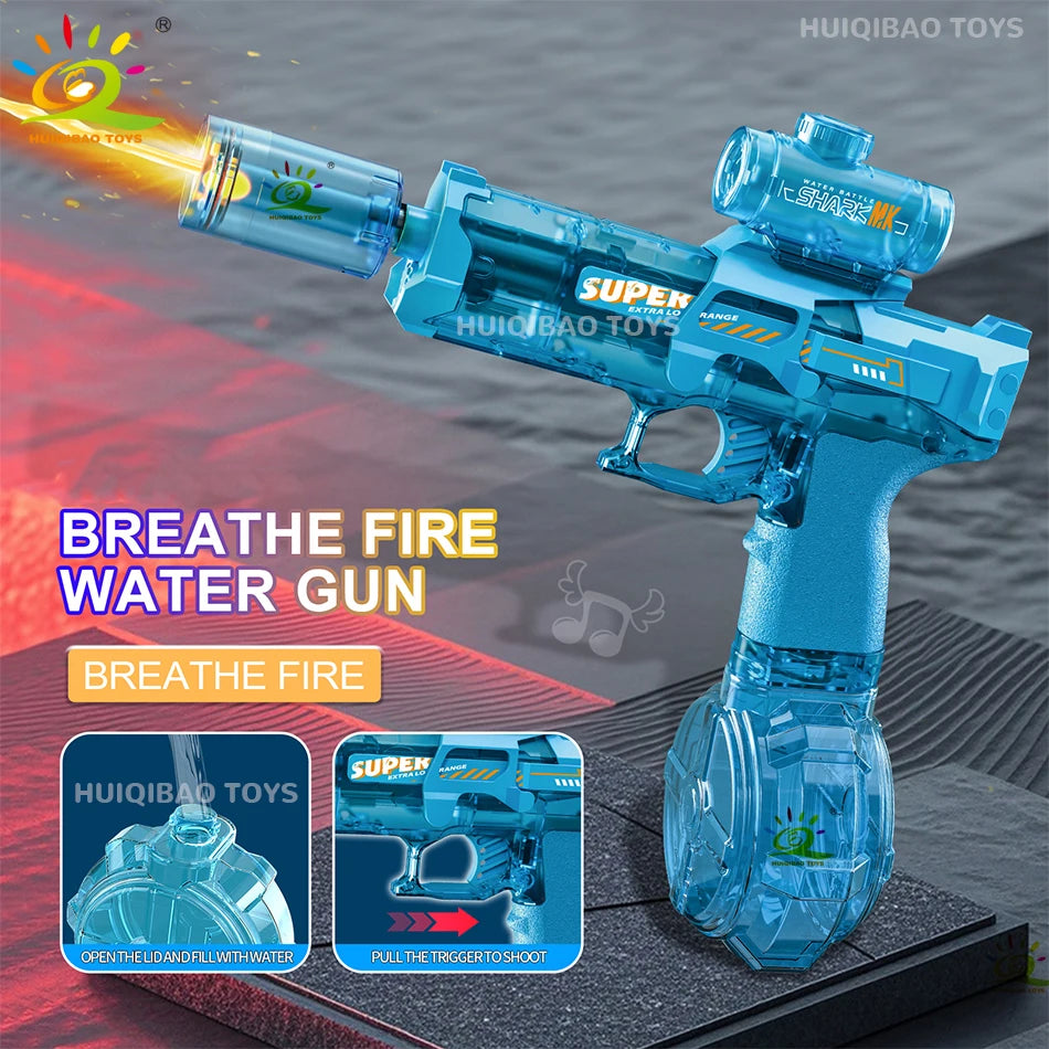 Pistolet à eau électrique HUIQIBAO – Tir automatique, lumières LED, portée 8m