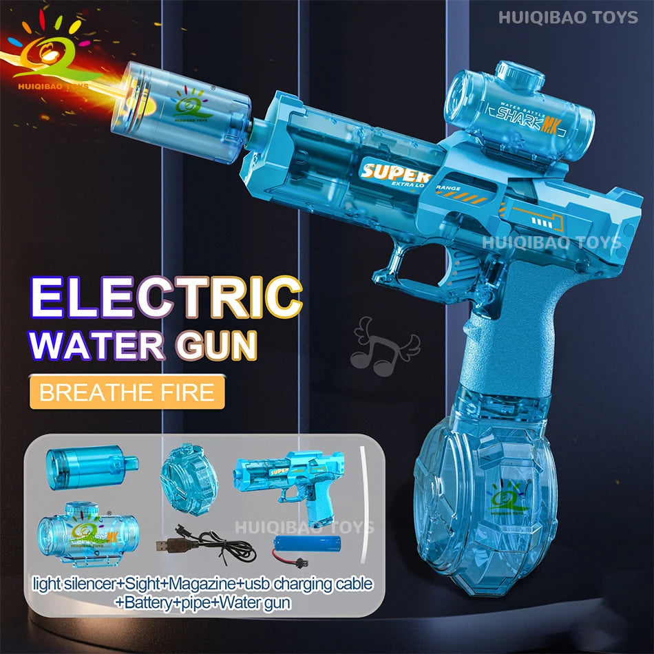 Pistolet à eau électrique HUIQIBAO – Tir automatique, lumières LED, portée 8m