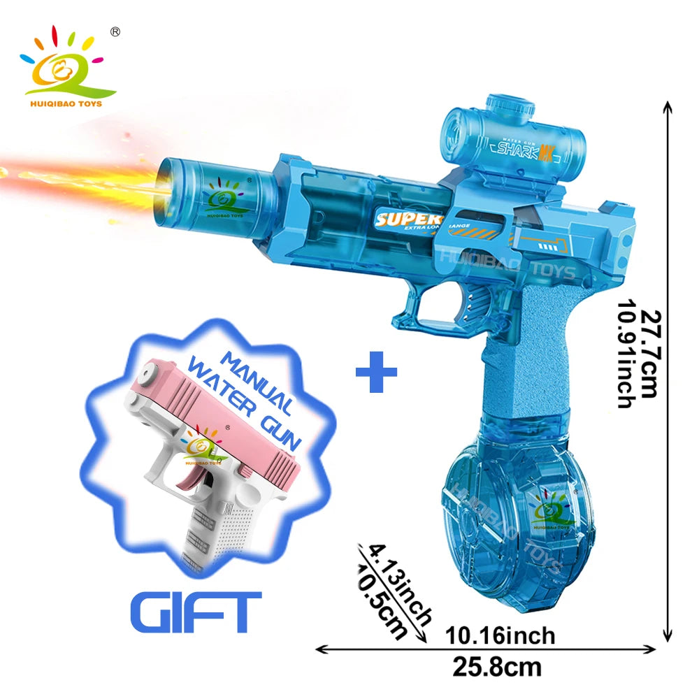 Pistolet à eau électrique HUIQIBAO – Tir automatique, lumières LED, portée 8m