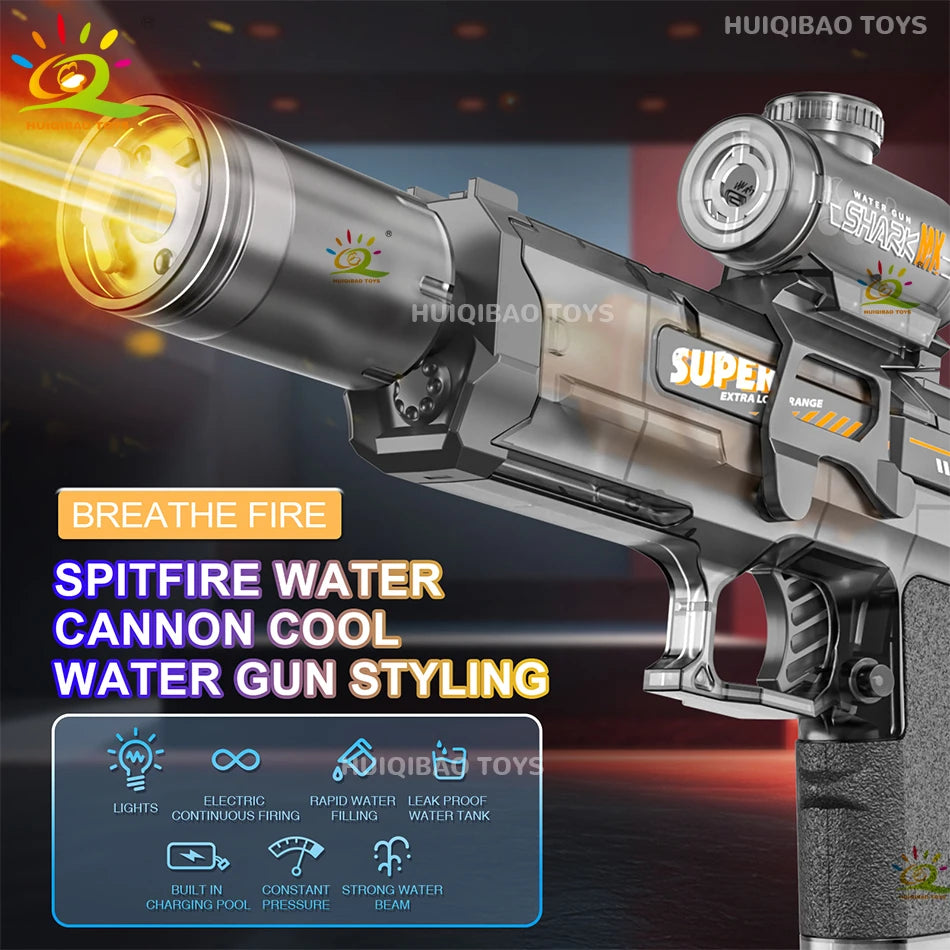Pistolet à eau électrique HUIQIBAO – Tir automatique, lumières LED, portée 8m