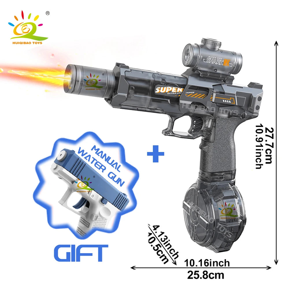 Pistolet à eau électrique HUIQIBAO – Tir automatique, lumières LED, portée 8m