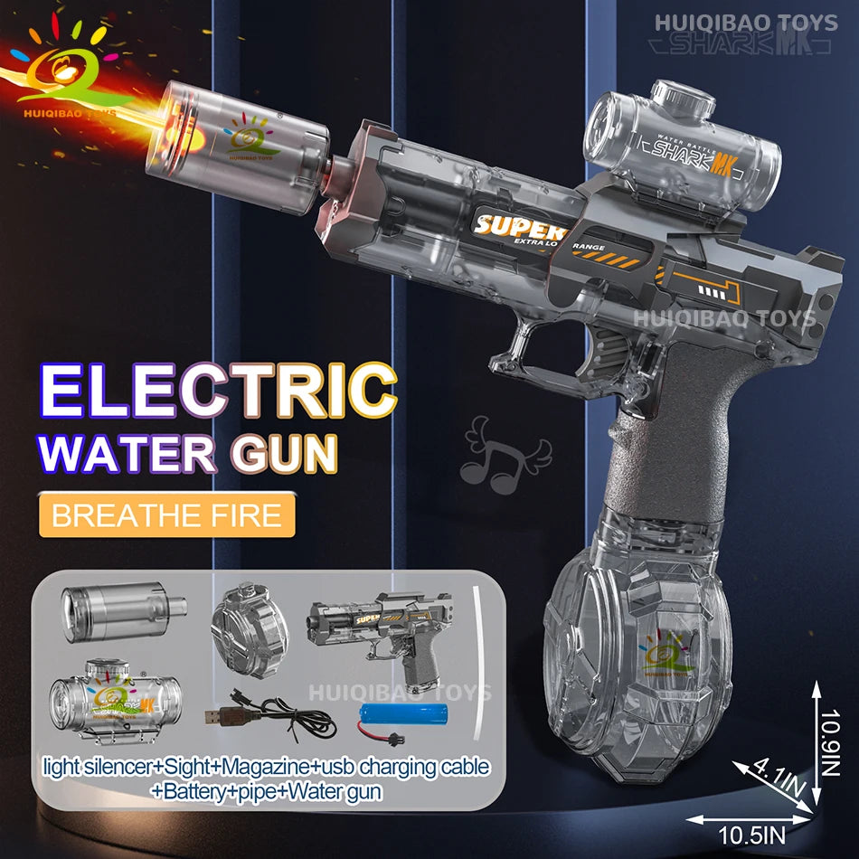 Pistolet à eau électrique HUIQIBAO – Tir automatique, lumières LED, portée 8m